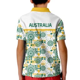 Australia Rugby Kangaroo Kid Polo Shirt White Aboriginal Dot Geometry