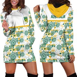 Australia Rugby Kangaroo Hoodie Dress White Aboriginal Dot Geometry