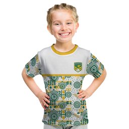 Australia Rugby Kangaroo Kid T Shirt White Aboriginal Dot Geometry