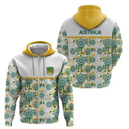 Australia Rugby Kangaroo Zip Hoodie White Aboriginal Dot Geometry