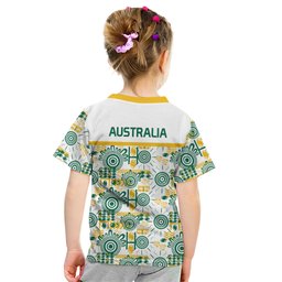 Australia Rugby Kangaroo Kid T Shirt White Aboriginal Dot Geometry