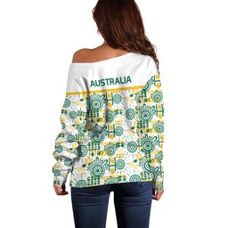 Australia Rugby Kangaroo Off Shoulder Sweater White Aboriginal Dot Geometry