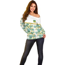 Australia Rugby Kangaroo Off Shoulder Sweater White Aboriginal Dot Geometry