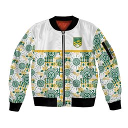 Australia Rugby Kangaroo Sleeve Zip Bomber Jacket White Aboriginal Dot Geometry