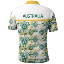 Australia Rugby Kangaroo Polo Shirt White Aboriginal Dot Geometry