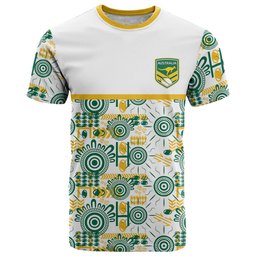 Australia Rugby Kangaroo T Shirt White Aboriginal Dot Geometry