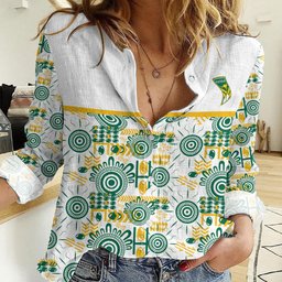 Australia Rugby Kangaroo Women Casual Shirt White Aboriginal Dot Geometry
