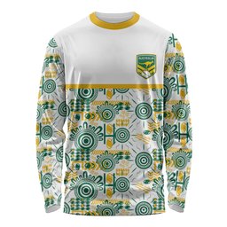 Australia Rugby Kangaroo Long Sleeve Shirt White Aboriginal Dot Geometry