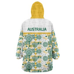 Australia Rugby Kangaroo Wearable Blanket Hoodie White Aboriginal Dot Geometry
