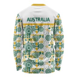 Australia Rugby Kangaroo Long Sleeve Shirt White Aboriginal Dot Geometry