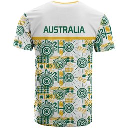 Australia Rugby Kangaroo T Shirt White Aboriginal Dot Geometry