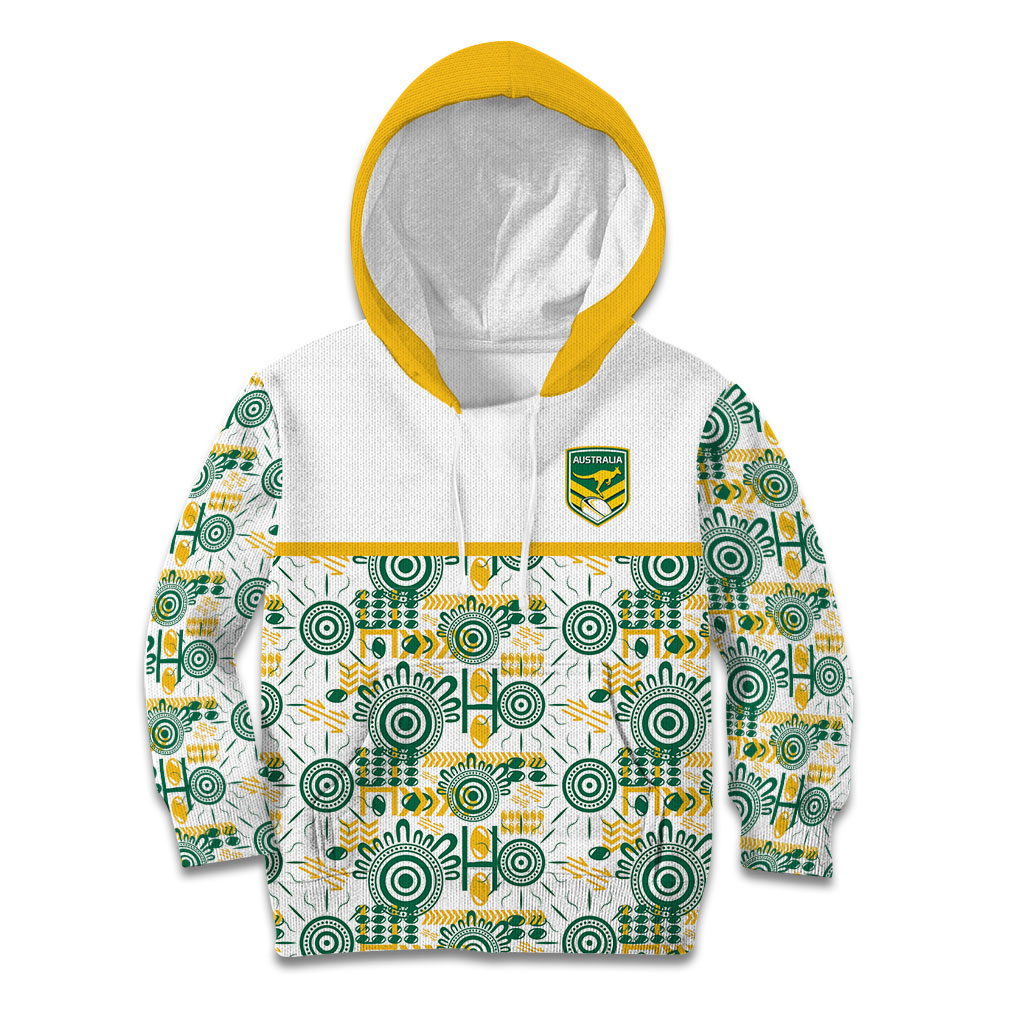 Australia Rugby Kangaroo Kid Hoodie White Aboriginal Dot Geometry