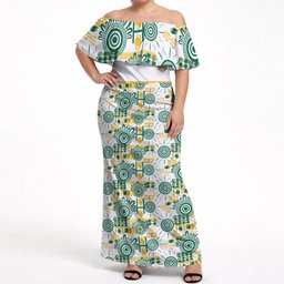 Australia Rugby Kangaroo Off Shoulder Maxi Dress White Aboriginal Dot Geometry