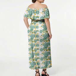 Australia Rugby Kangaroo Off Shoulder Maxi Dress White Aboriginal Dot Geometry