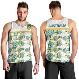 Australia Rugby Kangaroo Men Tank Top White Aboriginal Dot Geometry