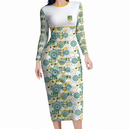 Australia Rugby Kangaroo Long Sleeve Bodycon Dress White Aboriginal Dot Geometry