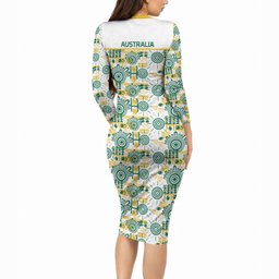 Australia Rugby Kangaroo Long Sleeve Bodycon Dress White Aboriginal Dot Geometry