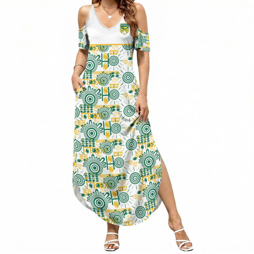 Australia Rugby Kangaroo Summer Maxi Dress White Aboriginal Dot Geometry