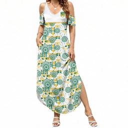 Australia Rugby Kangaroo Summer Maxi Dress White Aboriginal Dot Geometry