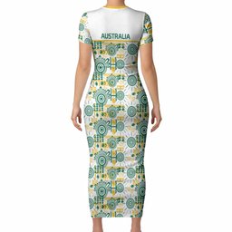 Australia Rugby Kangaroo Short Sleeve Bodycon Dress White Aboriginal Dot Geometry