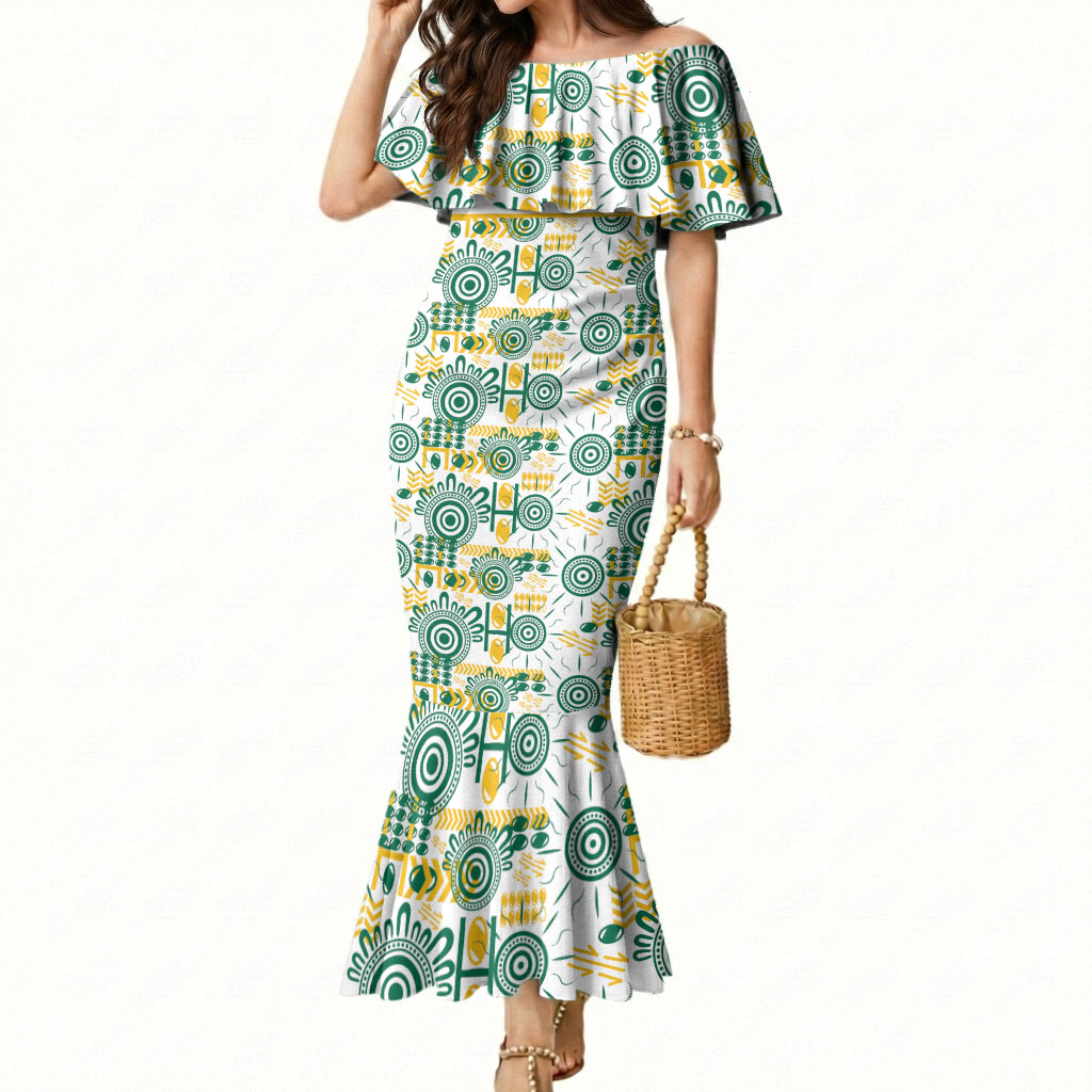 Australia Rugby Kangaroo Mermaid Dress White Aboriginal Dot Geometry