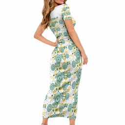 Australia Rugby Kangaroo Short Sleeve Bodycon Dress White Aboriginal Dot Geometry