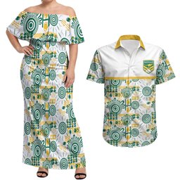 Australia Rugby Kangaroo Couples Matching Off Shoulder Maxi Dress and Hawaiian Shirt White Aboriginal Dot Geometry
