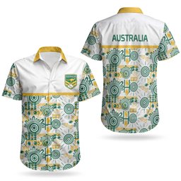 Australia Rugby Kangaroo Couples Matching Off Shoulder Maxi Dress and Hawaiian Shirt White Aboriginal Dot Geometry