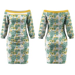 Australia Rugby Kangaroo Couples Matching Off The Shoulder Long Sleeve Dress and Hawaiian Shirt White Aboriginal Dot Geometry