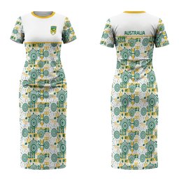 Australia Rugby Kangaroo Couples Matching Short Sleeve Bodycon Dress and Hawaiian Shirt White Aboriginal Dot Geometry