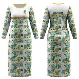 Australia Rugby Kangaroo Couples Matching Long Sleeve Bodycon Dress and Hawaiian Shirt White Aboriginal Dot Geometry