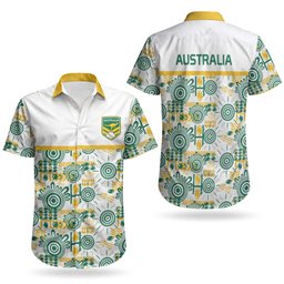 Australia Rugby Kangaroo Couples Matching Puletasi and Hawaiian Shirt White Aboriginal Dot Geometry