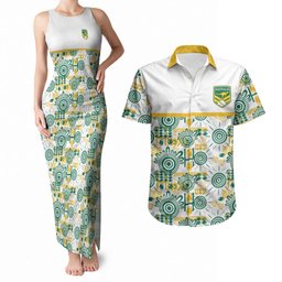 Australia Rugby Kangaroo Couples Matching Tank Maxi Dress and Hawaiian Shirt White Aboriginal Dot Geometry
