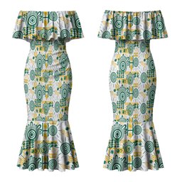 Australia Rugby Kangaroo Couples Matching Mermaid Dress and Hawaiian Shirt White Aboriginal Dot Geometry