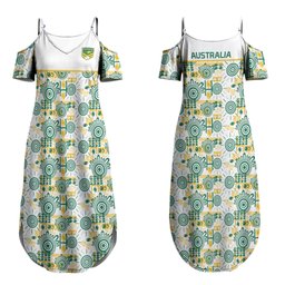 Australia Rugby Kangaroo Couples Matching Summer Maxi Dress and Hawaiian Shirt White Aboriginal Dot Geometry