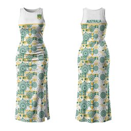 Australia Rugby Kangaroo Couples Matching Tank Maxi Dress and Hawaiian Shirt White Aboriginal Dot Geometry