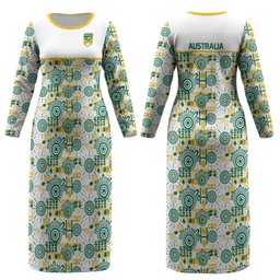 Australia Rugby Kangaroo Couples Matching Long Sleeve Bodycon Dress and Long Sleeve Button Shirt White Aboriginal Dot Geometry