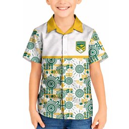 Australia Rugby Kangaroo Kid Hawaiian Shirt White Aboriginal Dot Geometry