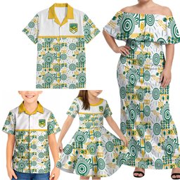Australia Rugby Kangaroo Family Matching Off Shoulder Maxi Dress and Hawaiian Shirt White Aboriginal Dot Geometry