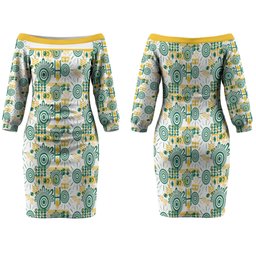 Australia Rugby Kangaroo Family Matching Off The Shoulder Long Sleeve Dress and Hawaiian Shirt White Aboriginal Dot Geometry