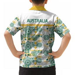 Australia Rugby Kangaroo Kid Hawaiian Shirt White Aboriginal Dot Geometry