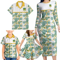 Australia Rugby Kangaroo Family Matching Long Sleeve Bodycon Dress and Hawaiian Shirt White Aboriginal Dot Geometry