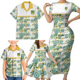 Australia Rugby Kangaroo Family Matching Short Sleeve Bodycon Dress and Hawaiian Shirt White Aboriginal Dot Geometry