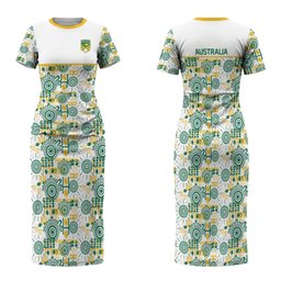 Australia Rugby Kangaroo Family Matching Short Sleeve Bodycon Dress and Hawaiian Shirt White Aboriginal Dot Geometry