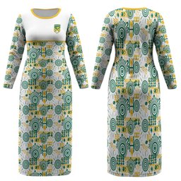 Australia Rugby Kangaroo Family Matching Long Sleeve Bodycon Dress and Hawaiian Shirt White Aboriginal Dot Geometry