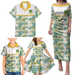 Australia Rugby Kangaroo Family Matching Puletasi and Hawaiian Shirt White Aboriginal Dot Geometry
