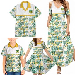 Australia Rugby Kangaroo Family Matching Summer Maxi Dress and Hawaiian Shirt White Aboriginal Dot Geometry