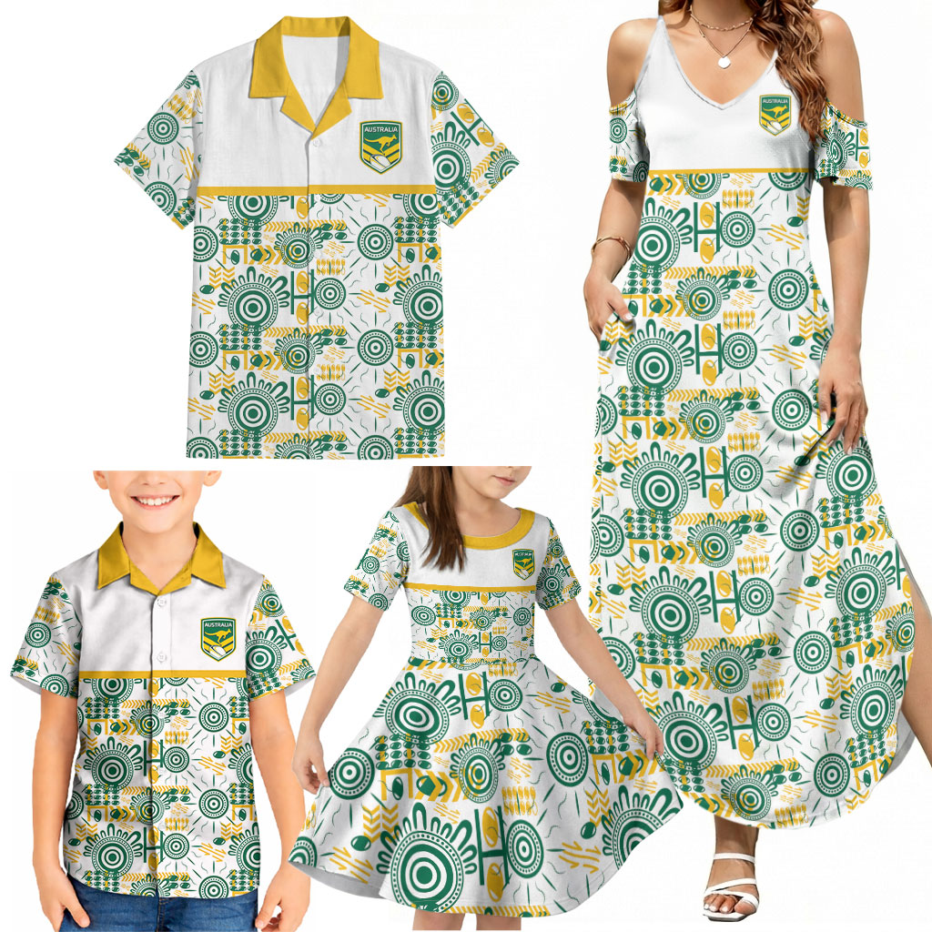 Australia Rugby Kangaroo Family Matching Summer Maxi Dress and Hawaiian Shirt White Aboriginal Dot Geometry