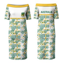 Australia Rugby Kangaroo Family Matching Puletasi and Hawaiian Shirt White Aboriginal Dot Geometry