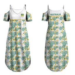 Australia Rugby Kangaroo Family Matching Summer Maxi Dress and Hawaiian Shirt White Aboriginal Dot Geometry
